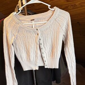 Free People Ivory Cropped Knit Cardigan